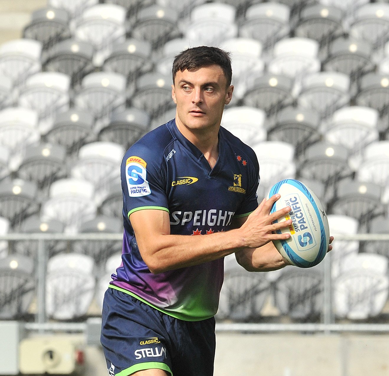 Taine Robinson at a Highlanders training session at Forsyth Barr Stadium last year. Photo: Gregor...