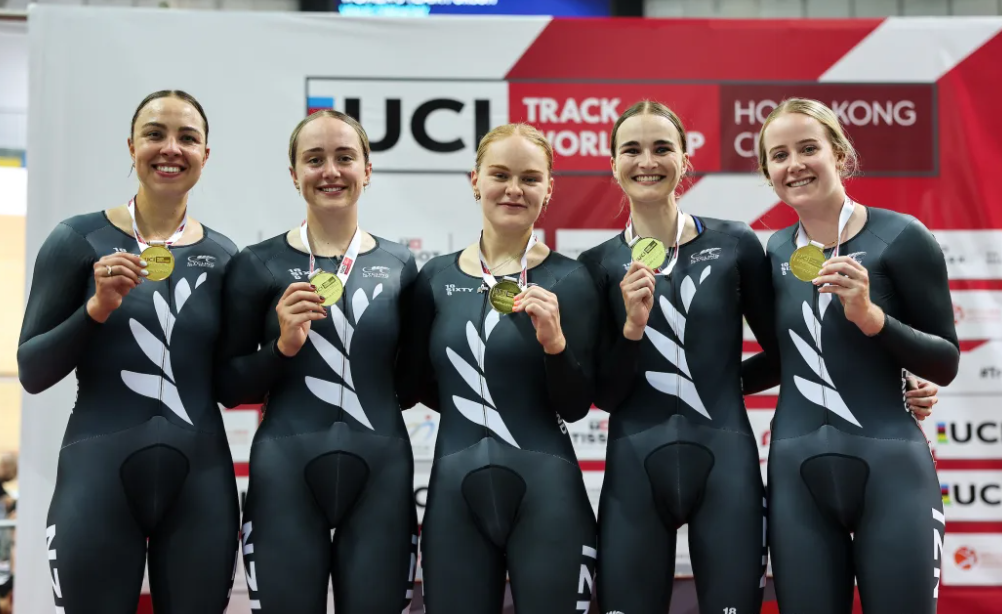 New Zealand cyclists, from left: Bryony Botha, Prudence Fowler, Emily Shearman, Ally Wollaston...