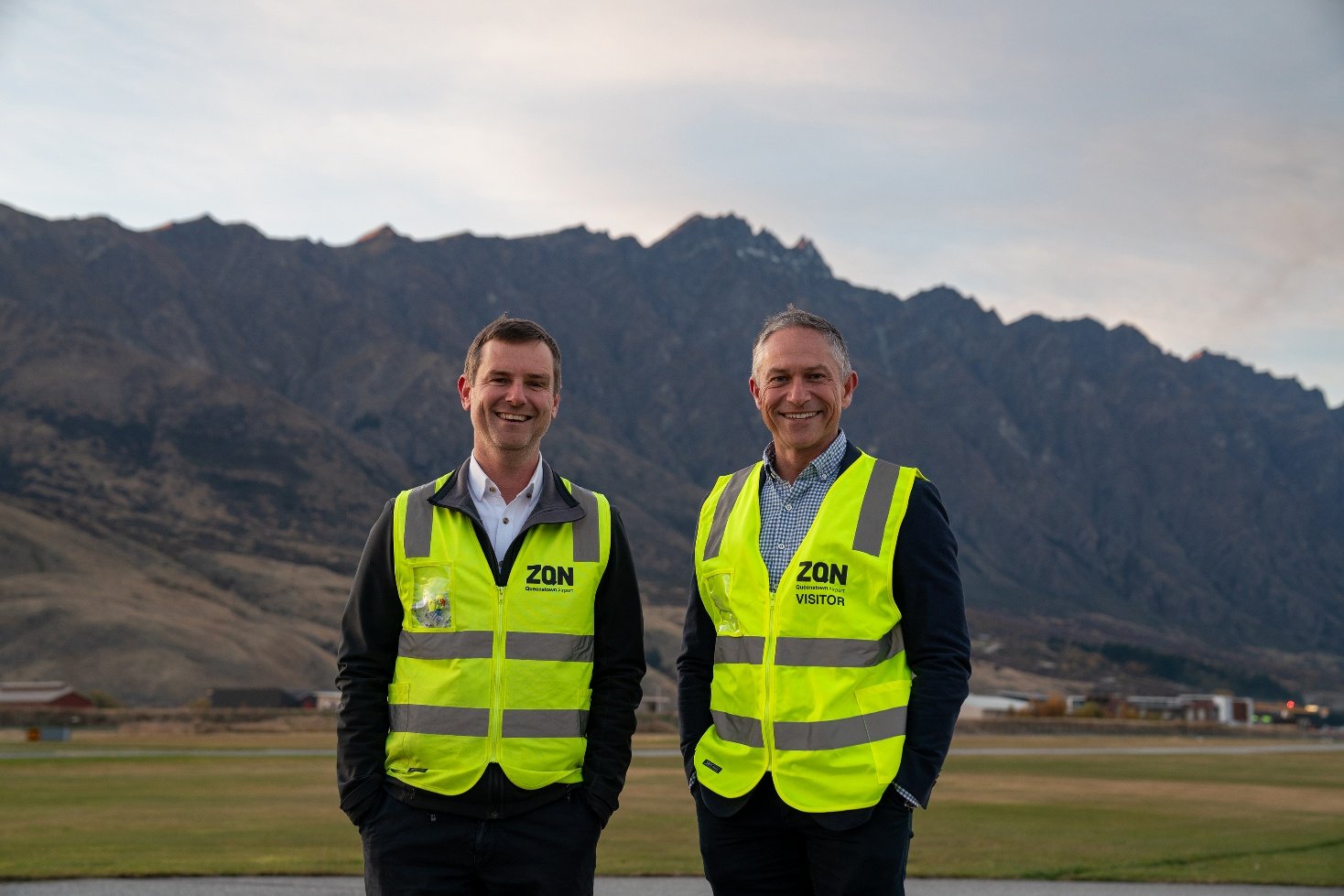 Queenstown Airport project manager Greg Emms (left) and Fulton Hogan project director Edward...