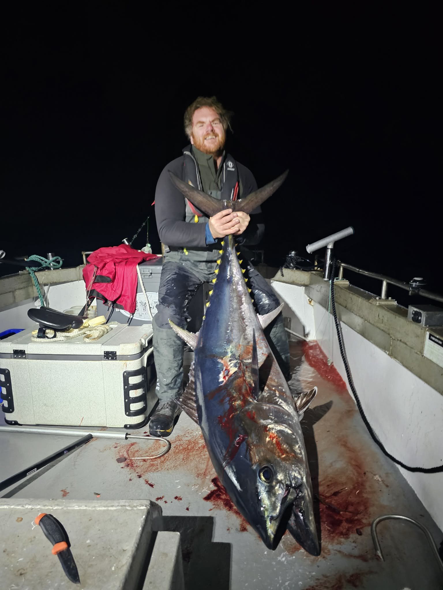 Jason Lewis and the bluefin tuna he caught off the Dunedin coast on Tuesday. PHOTO: SUPPLIED