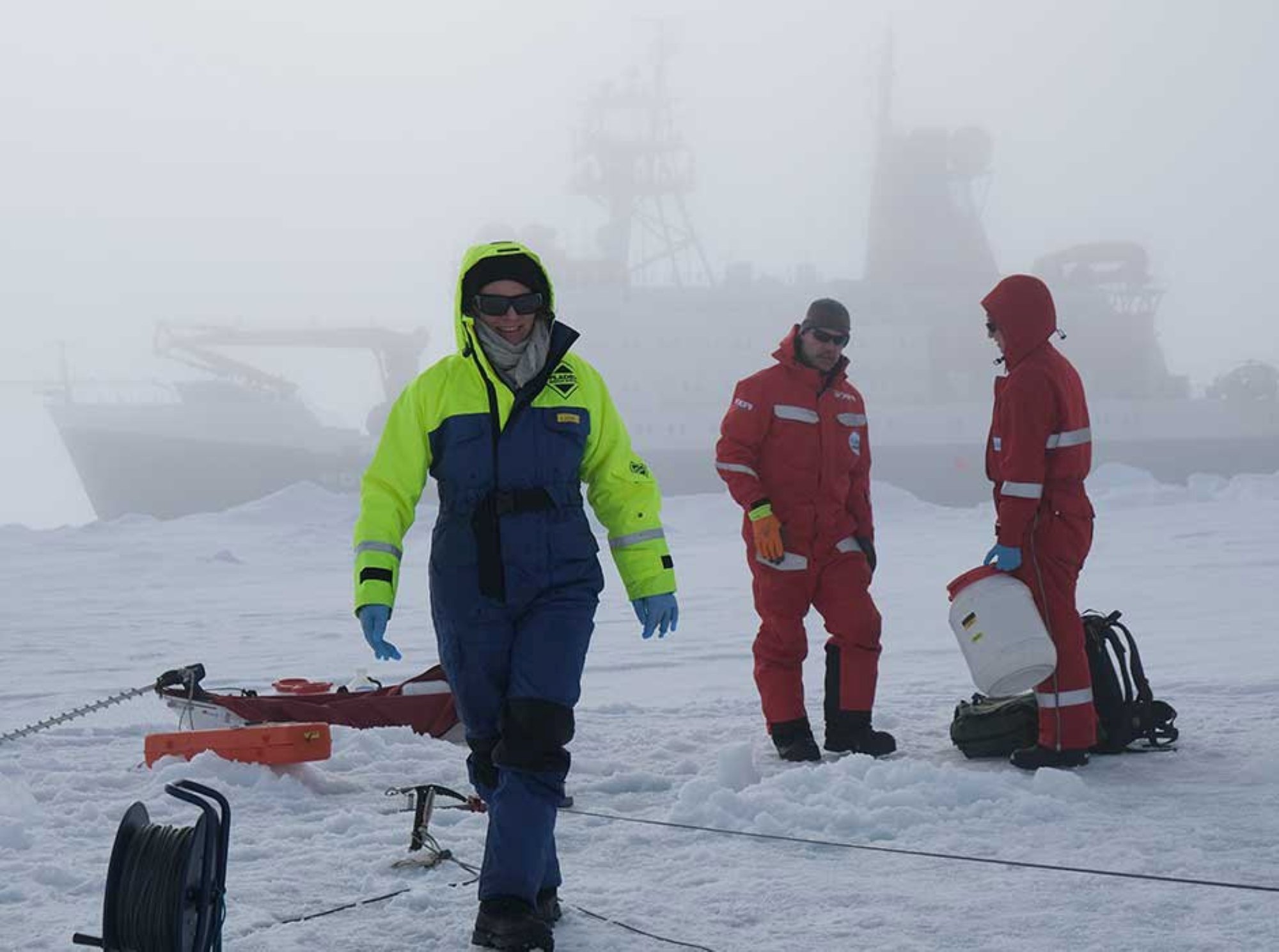 University of Otago biological oceanographer Associate Prof Linn Hoffmann (left) prepares drill...