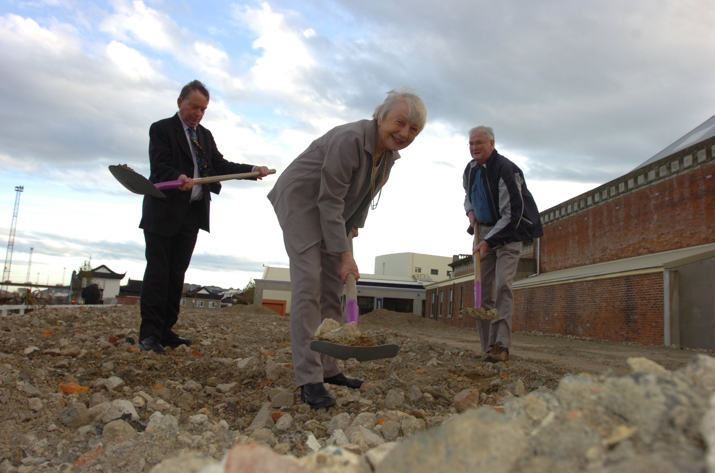 The first sod turning in 2008 for the Settlers Museum redevelopment: from left, Paul Hudson,...