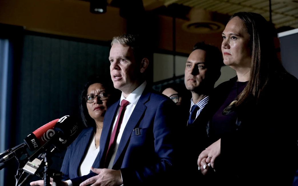 Labour Party leader Chris Hipkins in Auckland speaking to reporters after his State of Auckland...