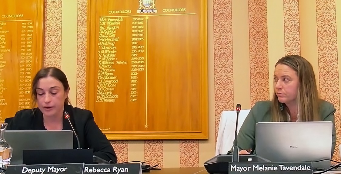 Waitaki Mayor Mel Tavendale, right, and deputy mayor Rebecca Ryan debate the district's rate rise...