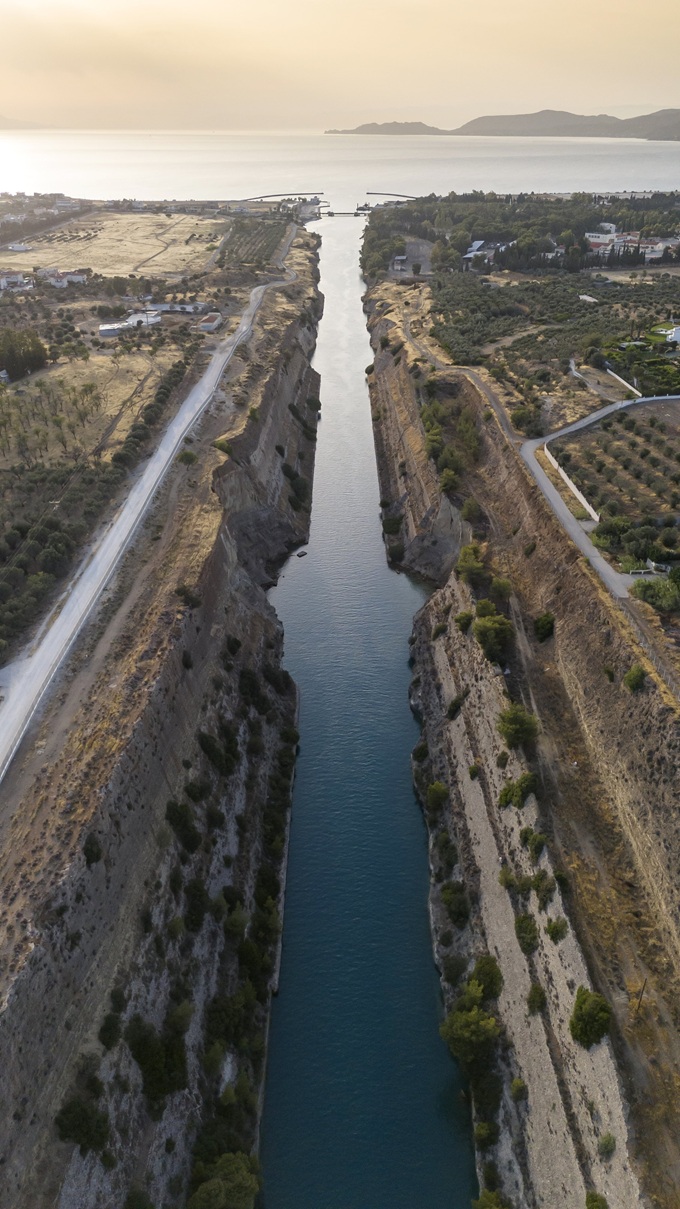 Corinth's famous canal, a 6km trench linking the Aegean Sea to the Ionian Sea, one of the biggest...