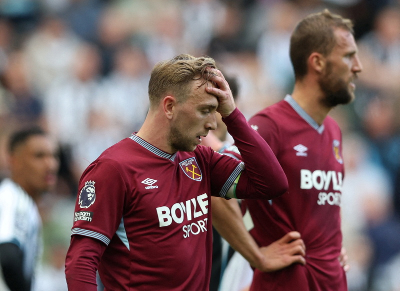 West Ham captain Jarrod Bowen reacts after the team's loss to Newcastle United at St James' Park...