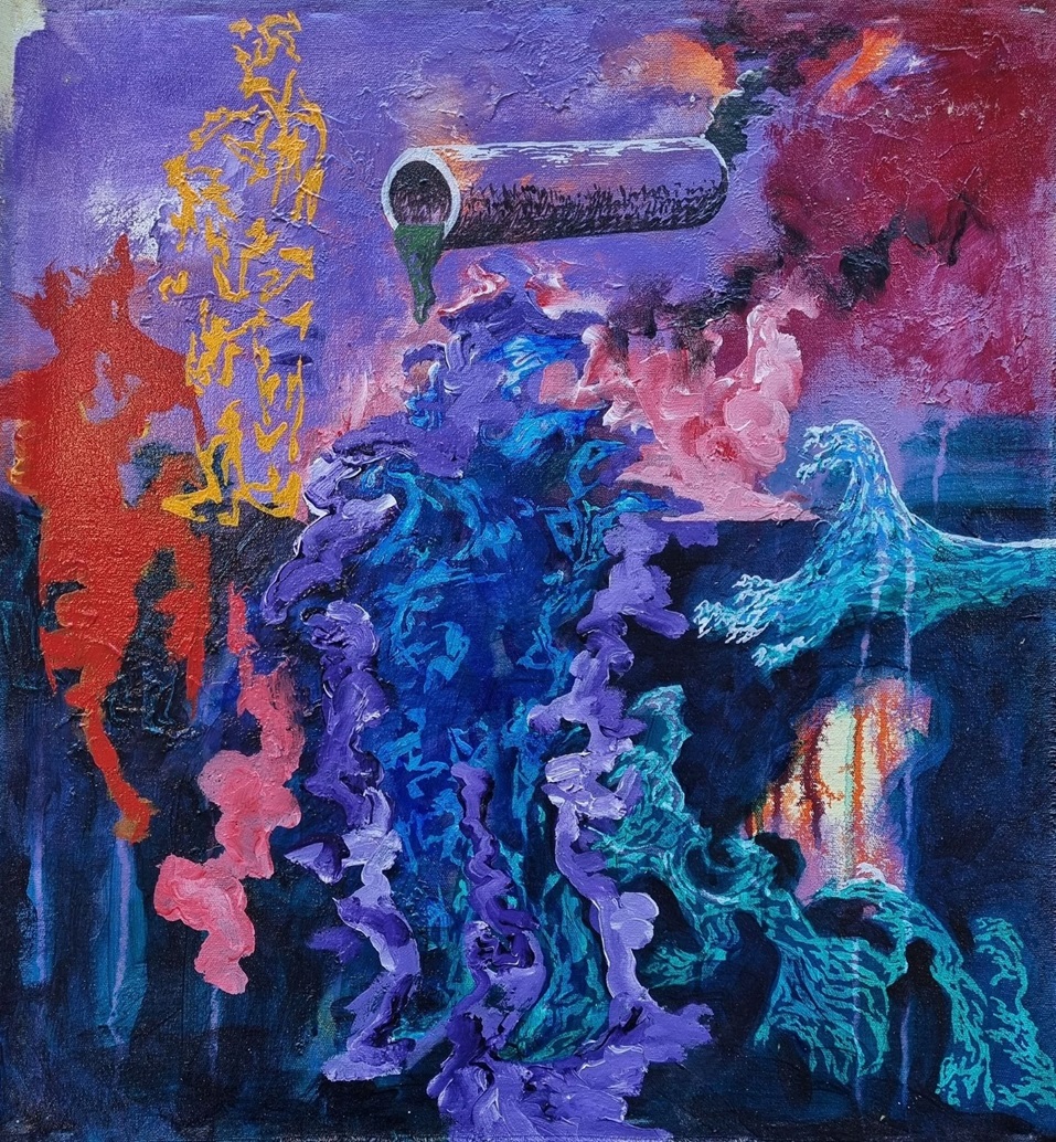 Michael Armstrong, Self-Inflicted, January 30, 2024, acrylic on unstretched canvas.
