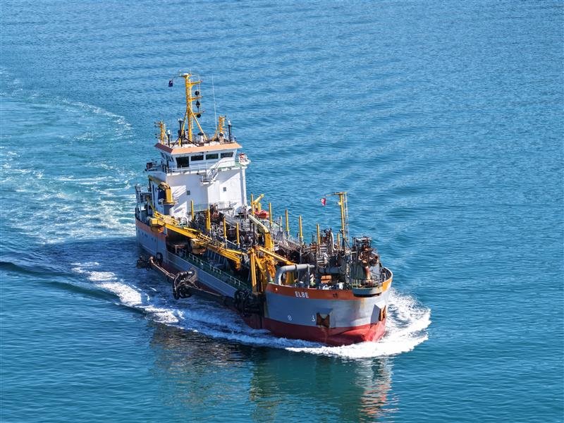 Dutch dredging vessel Elbe works in Lyttelton Harbour as the Lyttelton Port Company carries out...