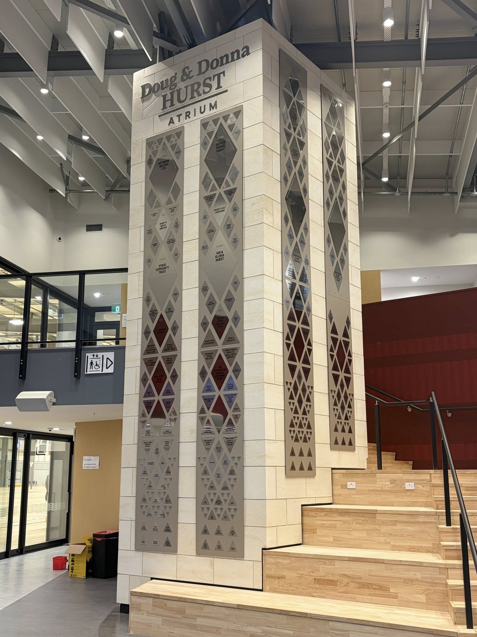 The Doug and Donna Hurst Atrium features plaques for all donors to the event centre and was named...
