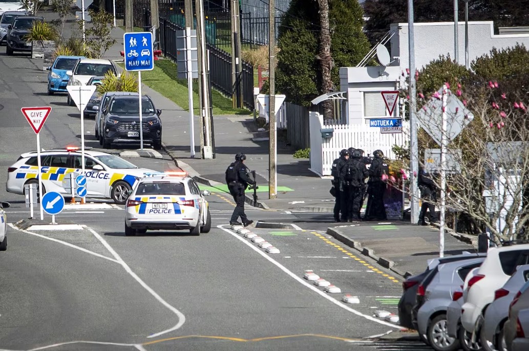 Police at the scene of the hostage situation in Nelson in August 2024, when Phillip Mant held a...