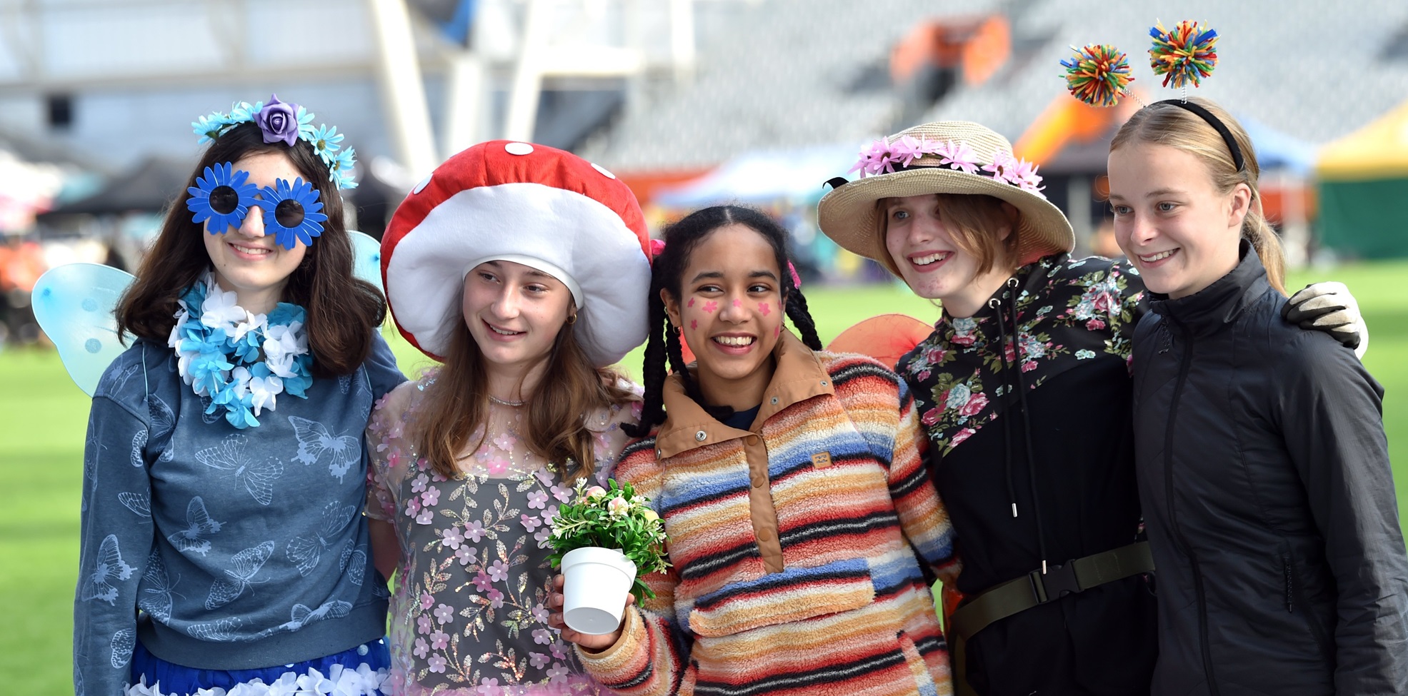 Adopting a flower-petal theme, Otago Girls’ High School pupils (from left) Ashling Coffey, Abby...