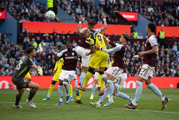 Richarlison scores Spurs' second goal during their win over Aston Villa at Villa Park this...