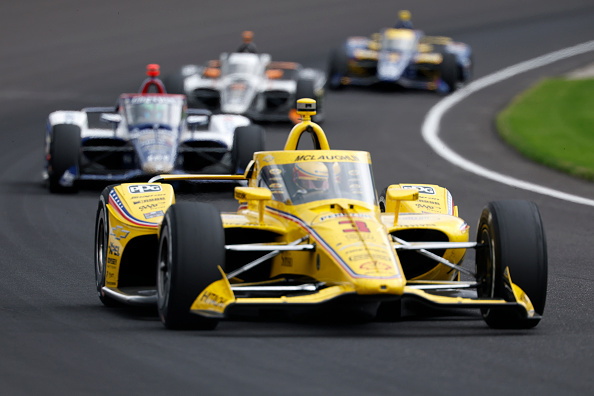 Scott McLaughlin races during the Indy500 this morning. Photo: Getty Images