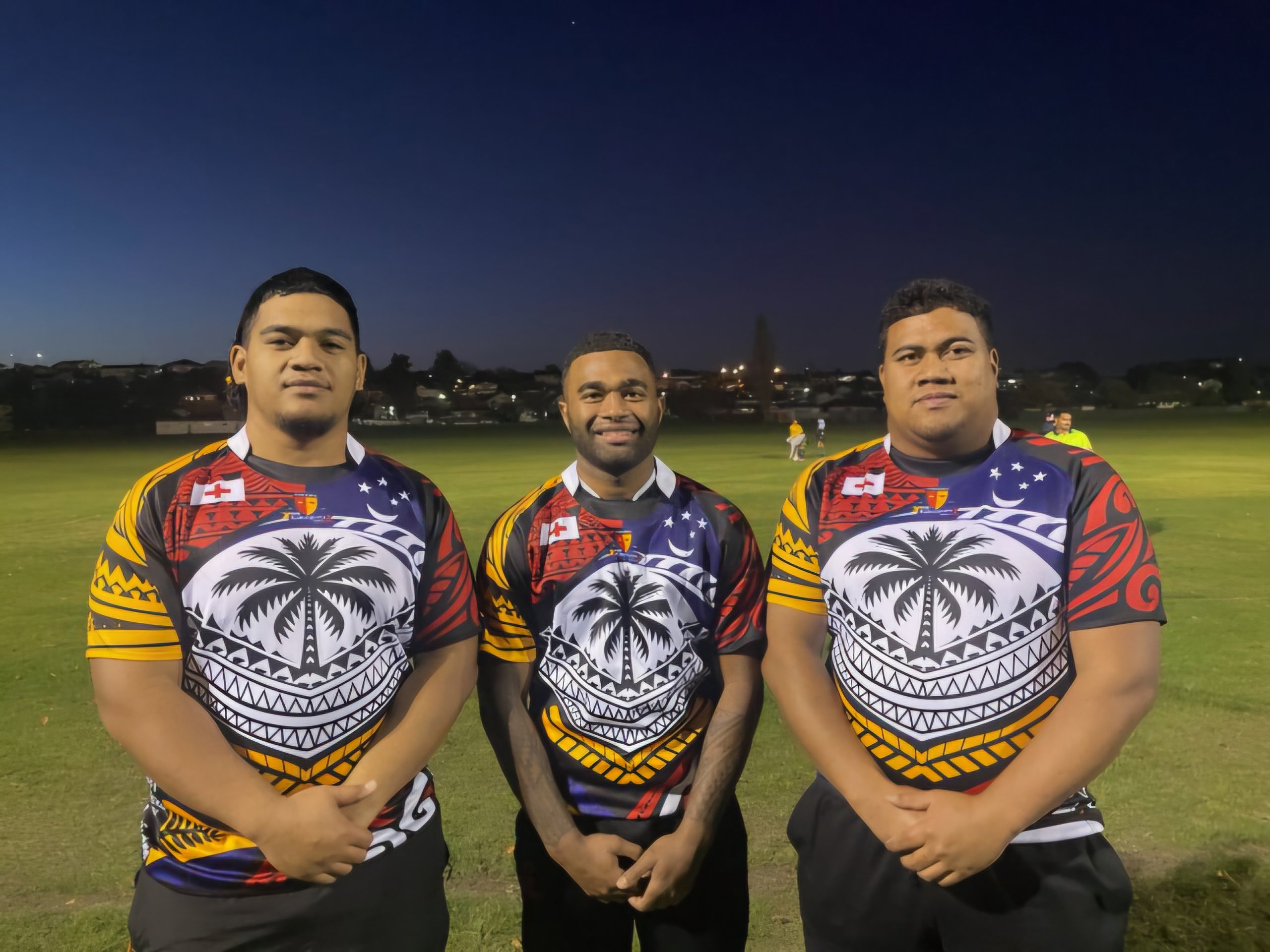 Showing off the specially designed jerseys are Harlequins players (from left) Anuanu Ohai,...
