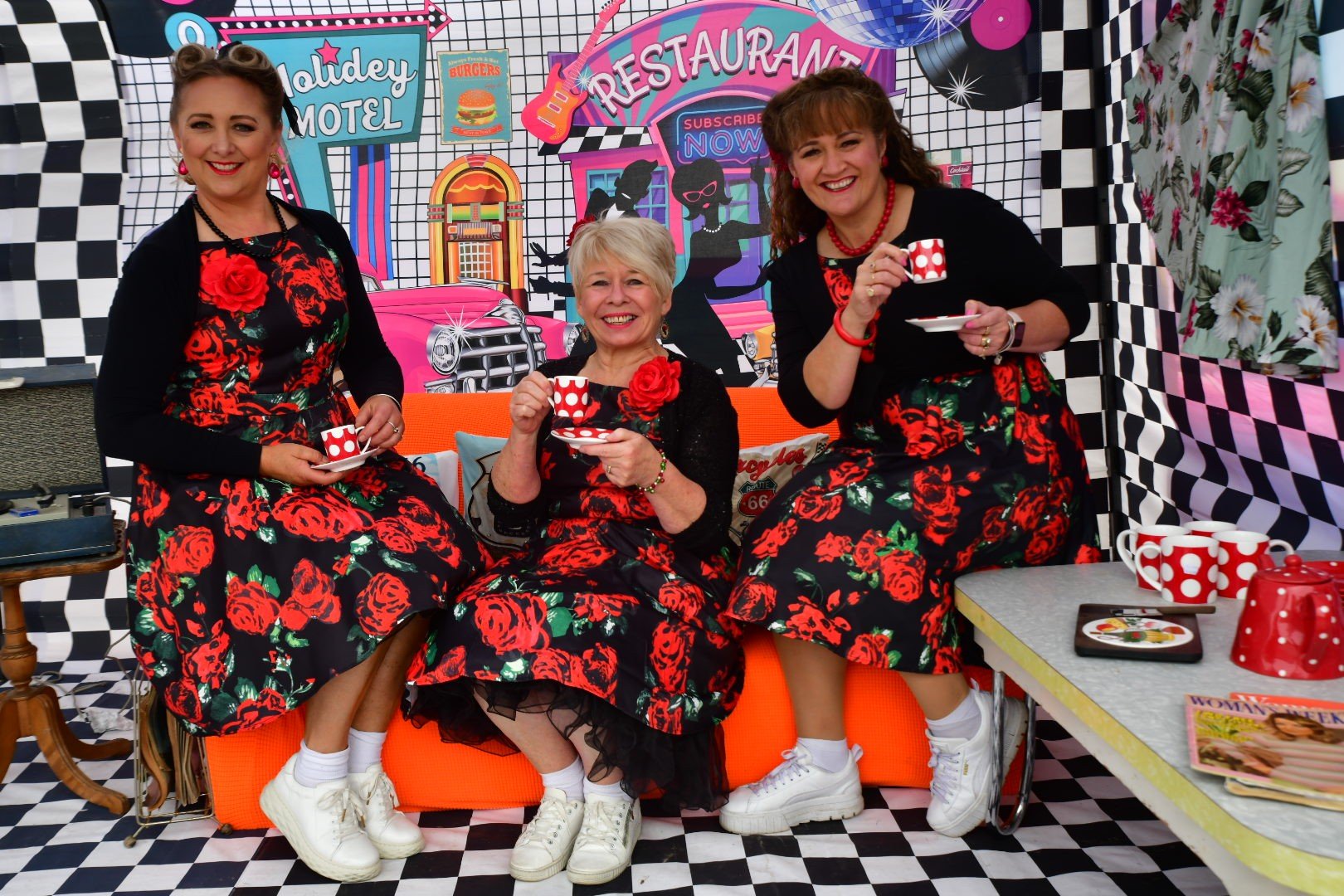 Alice Sollis (centre) with her bandmates from  The Drama Queens Rebecca Jackson (left) and...