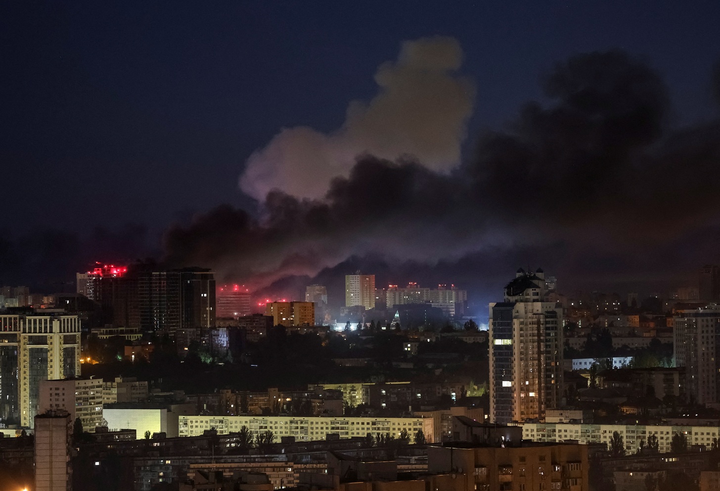Smoke rises in Kyiv during a Russian missile and drone strike on Ukrainian cities. Photo: Reuters