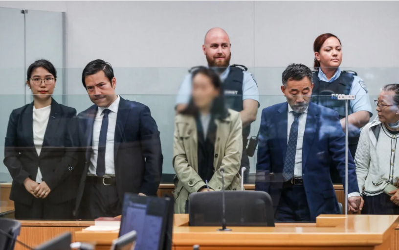 (From left) Lanyue Xiao, Kaixiao Liu, an interpreter, Jingui Liu, Xiuyun Li in the Auckland High...