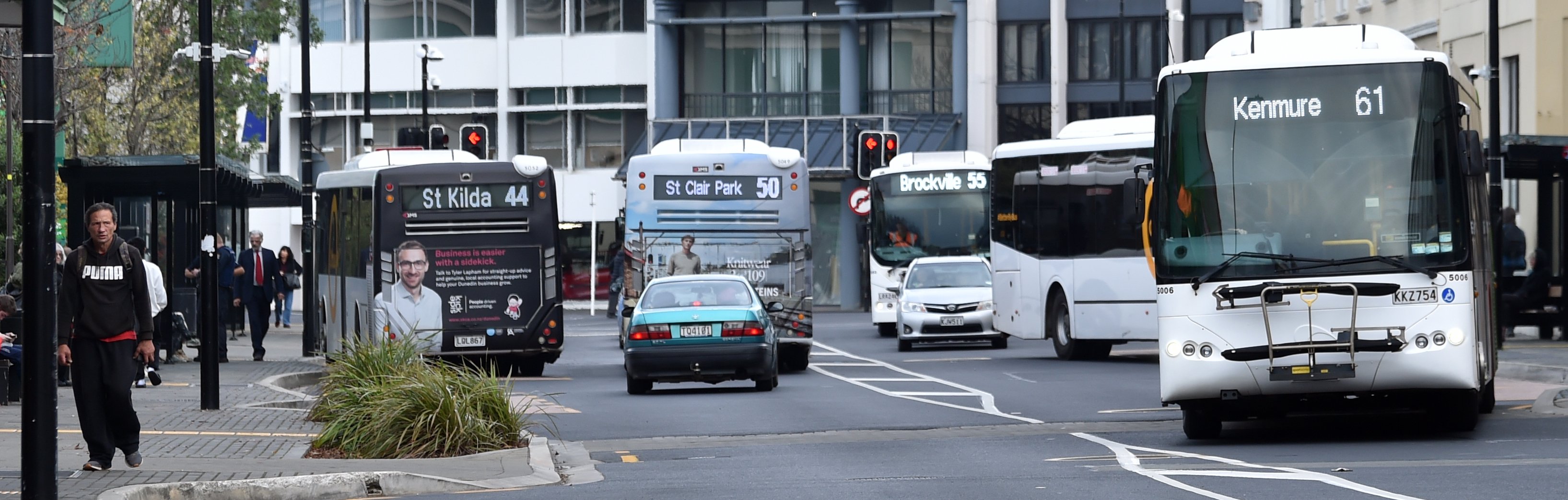 The Dunedin bus hub in Great King St is full of buses yesterday. PHOTO: PETER MCINTOSH