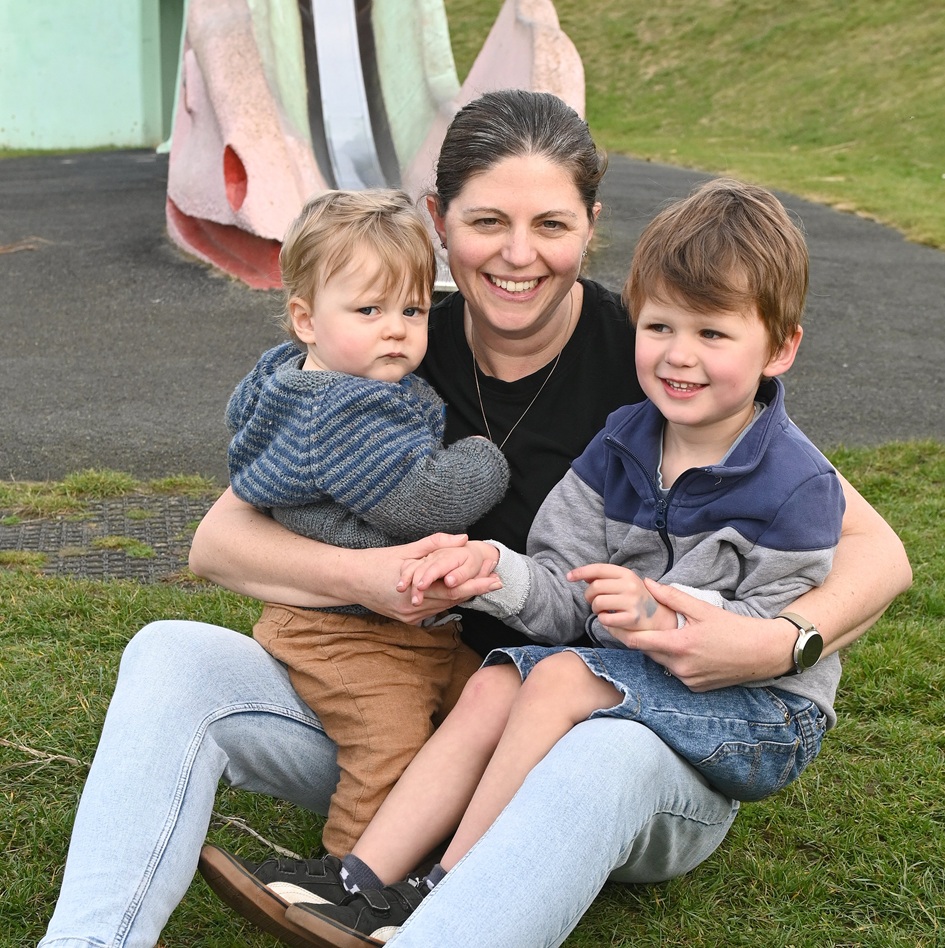 The Wyatt family: Archer, 1, Michelle and Luca, 4, were also at the park.
