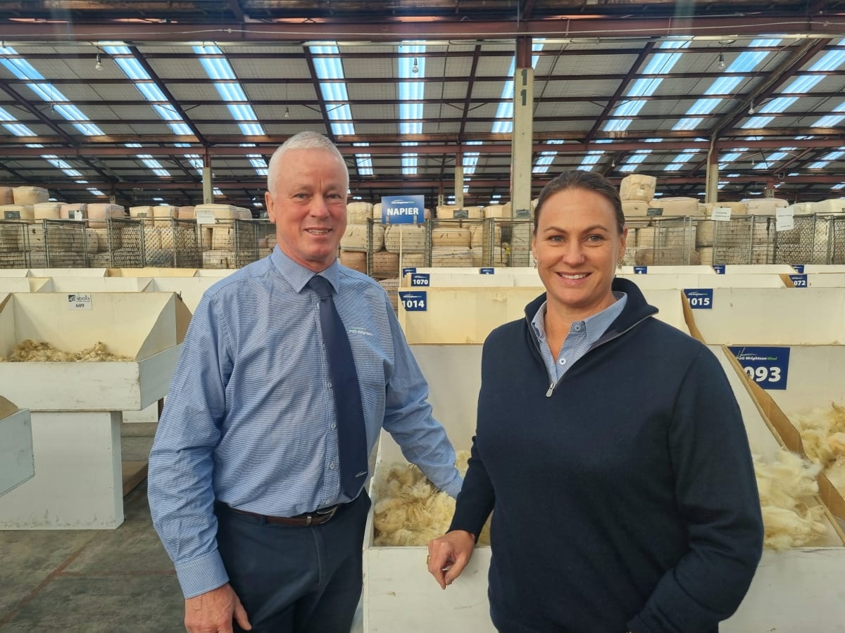 PGG Wrightson South Island wool auctioneer Dave Burridge with the company's general manager of...