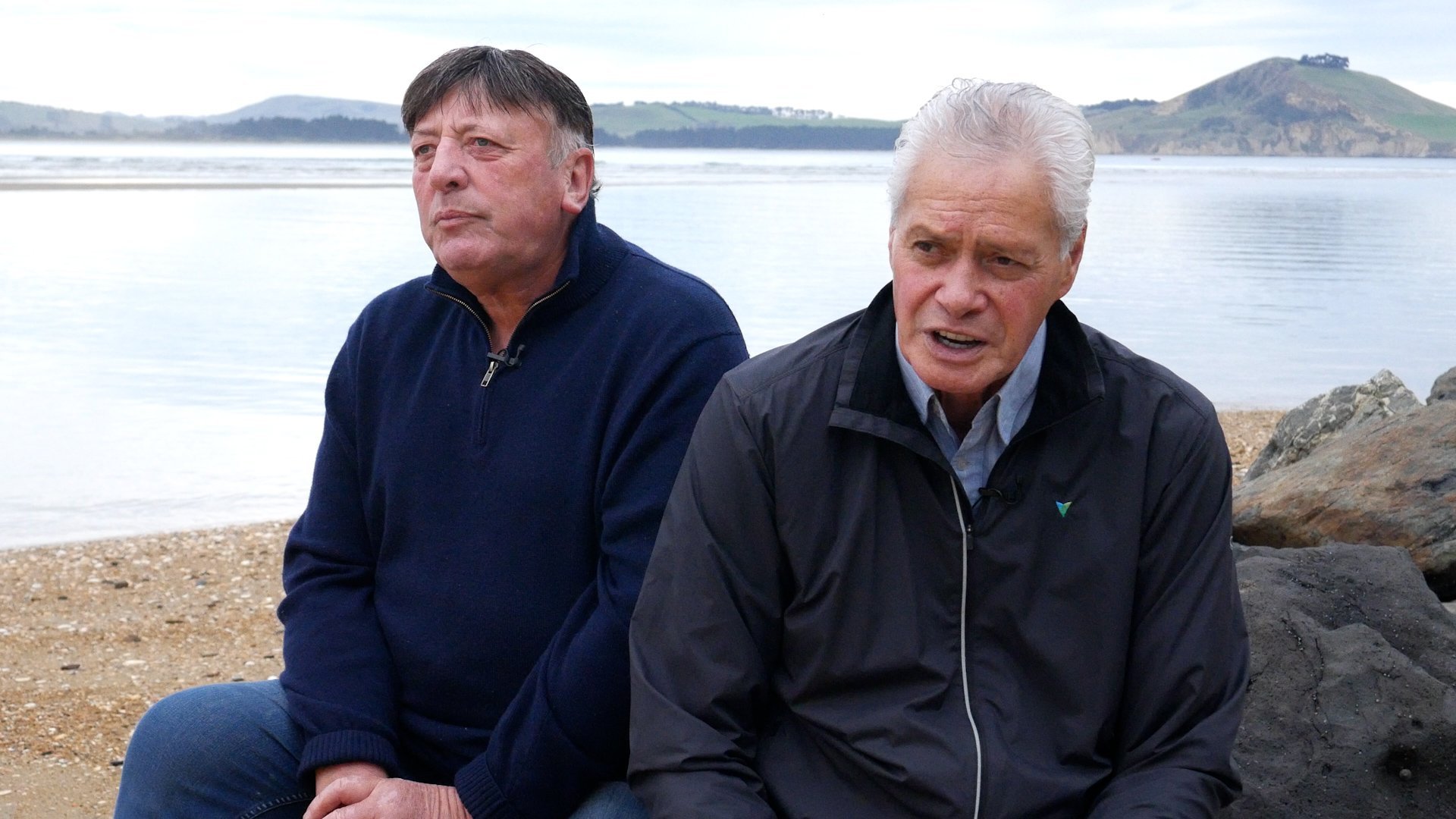 Matapura Ellison (left) and David Higgins discuss Te Au Roa o Te Rakihouia, the new marine...