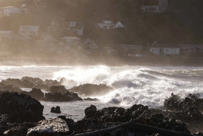 Waves at Wellington's Ōwhiro Bay this morning. The worst is expected to hit at high tide, due...