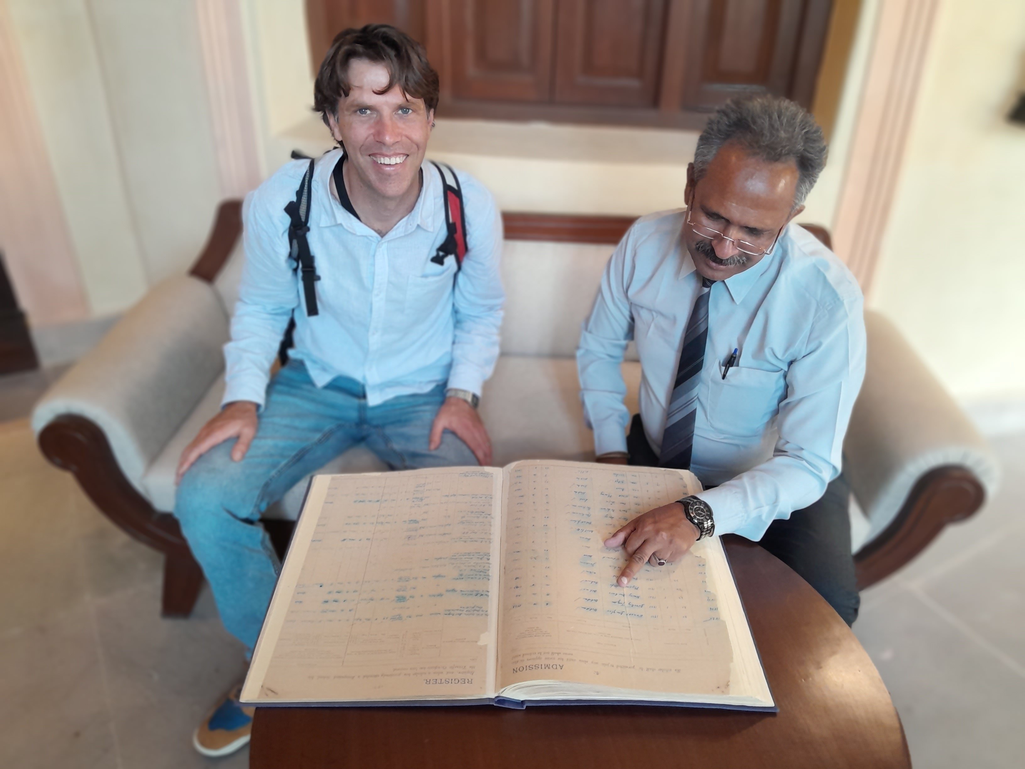Guy Howard-Smith finds his Nana’s school records at La Martiniere Girls College in Lucknow. Photo...