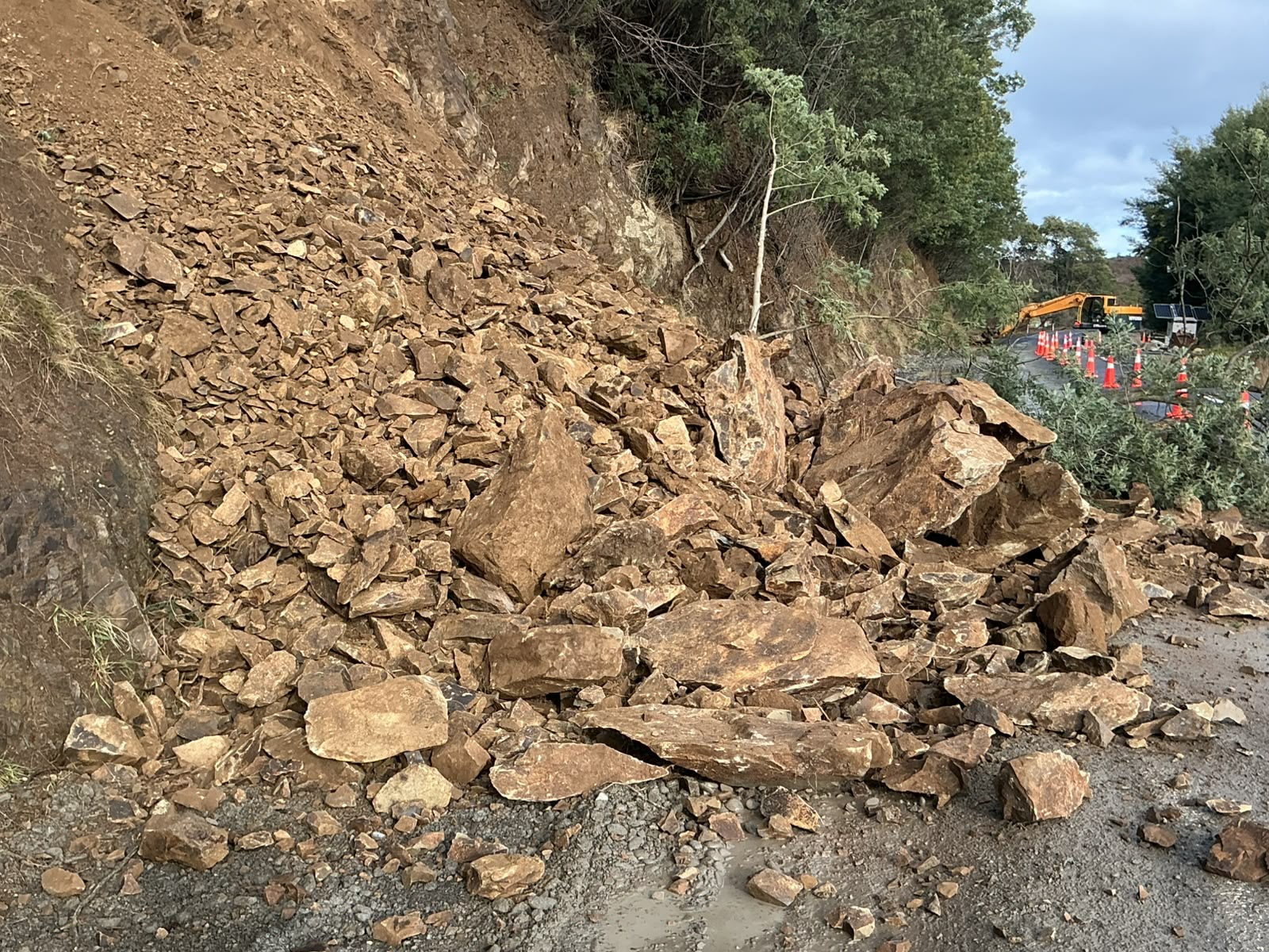 Rocks and vegetation brought down in a slip on Friday have been cleared. Photo: NZTA/Waka Kotahi...