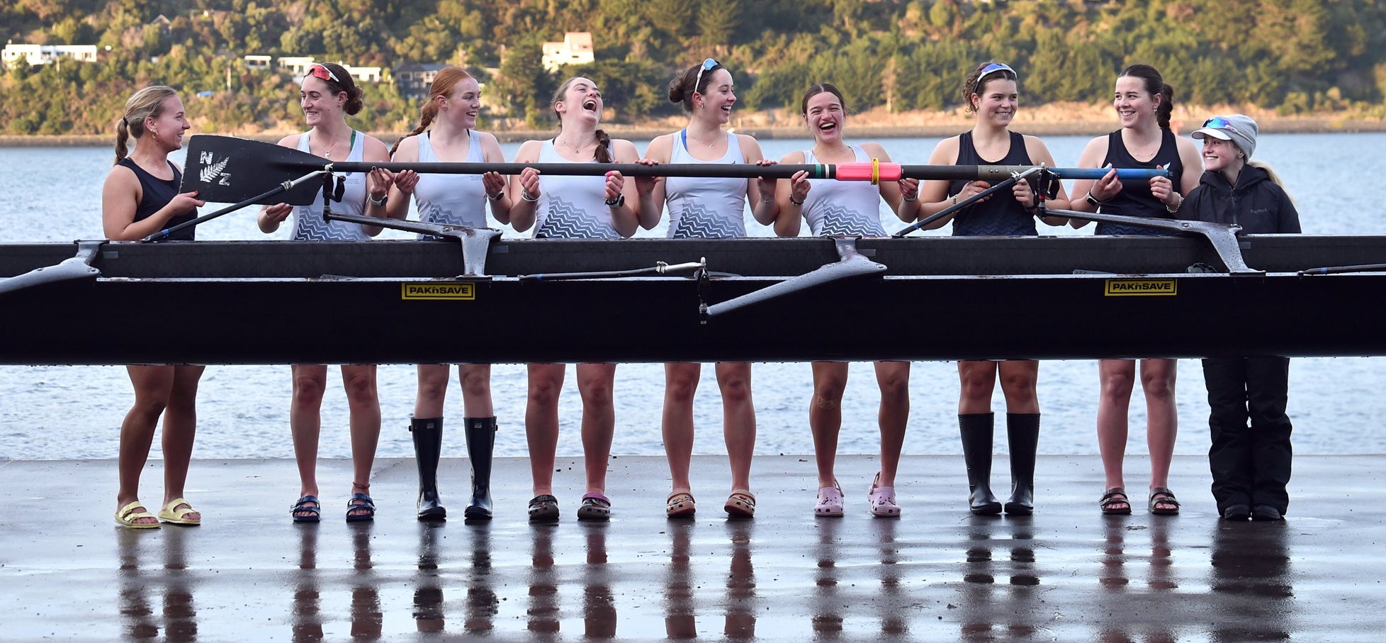 New Zealand women's university eight (from left) Maggie Hepburn, Izzy Karim, Sarah Healy, Frances...