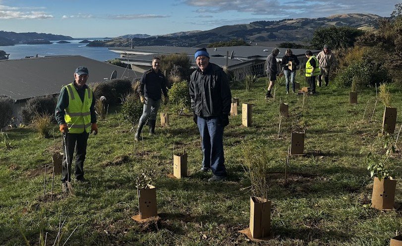 Rotary Club of Dunedin and fellow volunteers work on planting native trees and shrubs at Rotary...