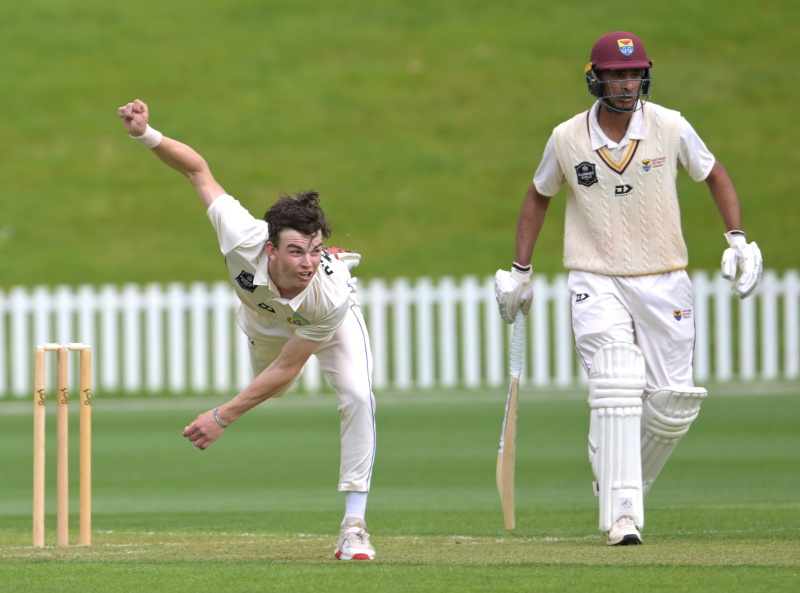 Newly contracted Otago Volt Thomas O'Connor bowls in the Plunket Shield against Northern...