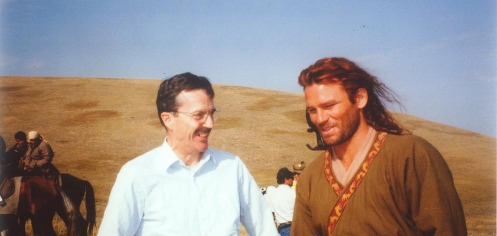Gerald McGhie and actor Richard Tyson during filming of Genghis Khan in Kyrgyzstan. Photo: supplied