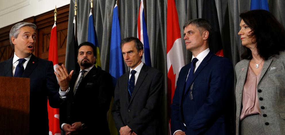 Canada's Minister of Foreign Affairs Francois-Philippe Champagne speaks during a news conference...