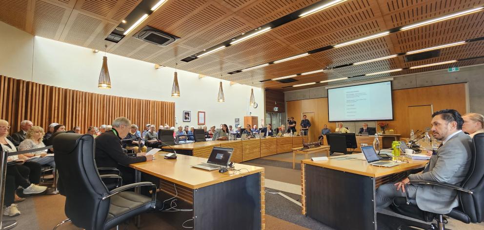 Selwyn Hut Owners Association chair Graham Evans addresses the Selwyn District Council. PHOTO:...