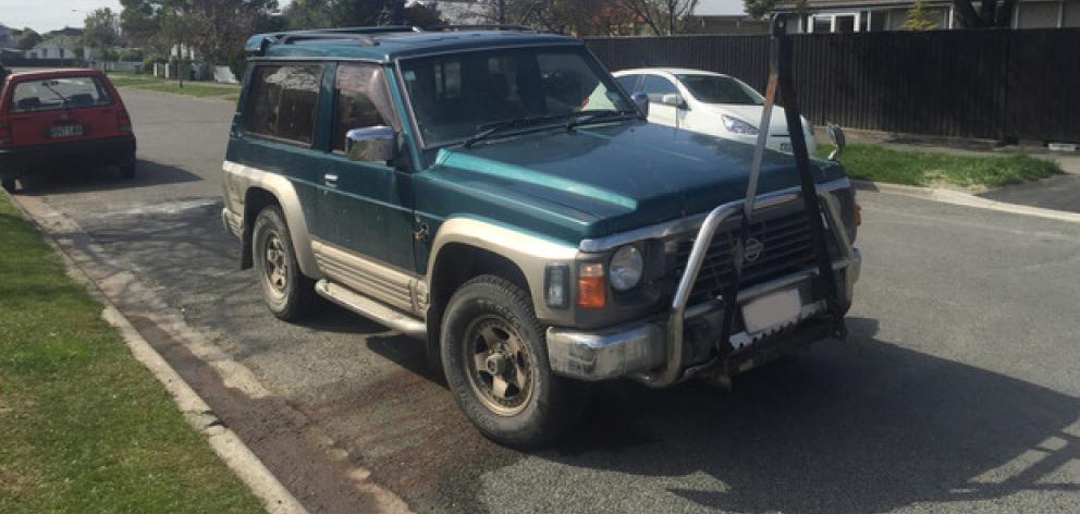 A green 4WD Nissan Patrol vehicle with an A-frame tow bar on the front was stolen and seen...