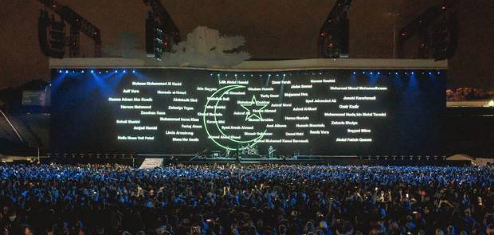 The names of the 51 people killed in the Christchurch mosque shootings were reflected on the...