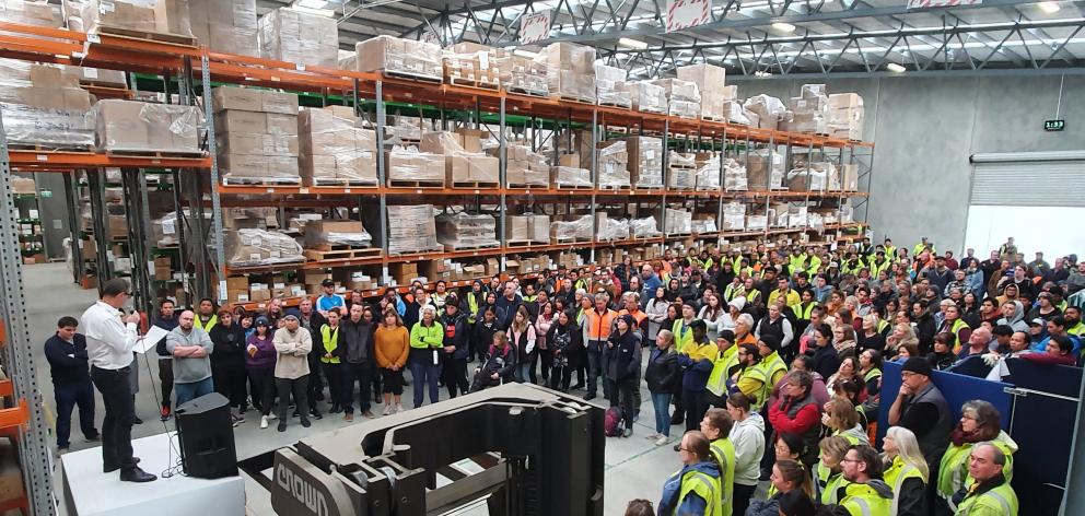 Tuapeka Gold Print chief executive Greg Jolly addresses staff yesterday. PHOTO: SUPPLIED