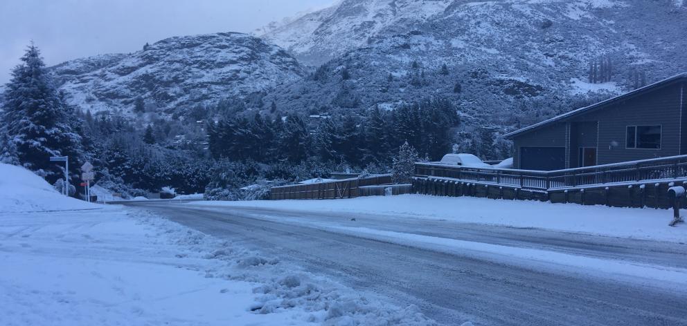 Snow coats the roads and mountains around Arthurs Point. Photo: Tracey Roxburgh