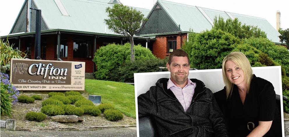 The Clifton Club Inn which will soon be transformed into Southland’s charity hospital following a campaign by Blair and Melissa Vining (inset). Photo: Laura Smith & The New Zealand Herald