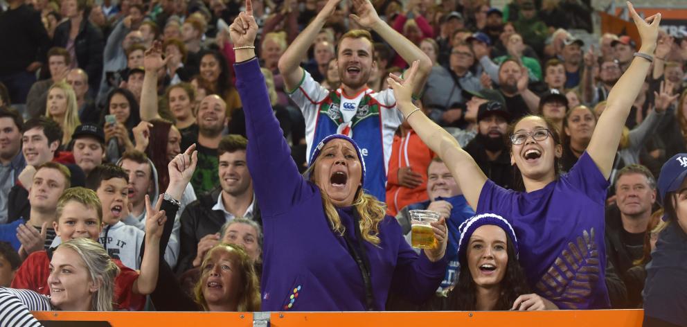 Warriors fans at Forsyth Barr Stadium on Friday night. Photo: Peter McIntosh