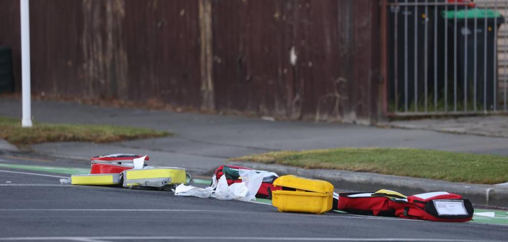 Medical equipment on Matipo St where person has died. Photo: George Heard