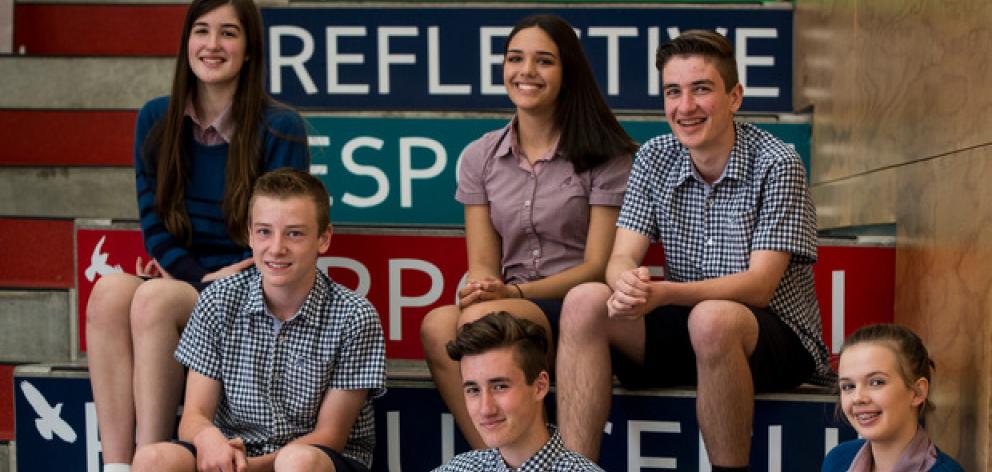 Hobsonville Point students (from left) Danielle Anderson, Bradleigh Good, Flyne Dawson (front), Yasmin Rawlinson, James Anderson and Gina Heidekruger. Photo / Dean Purcell.