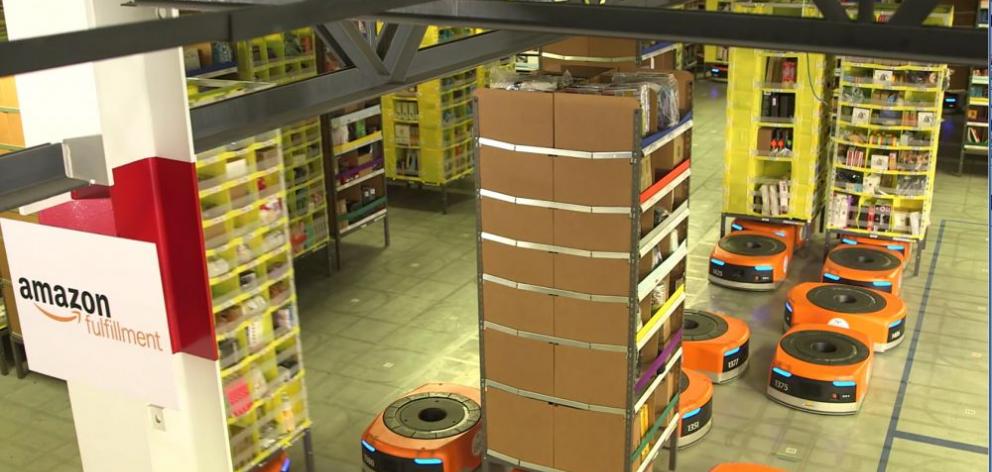 Amazon warehouse robots. Photo from Youtube.