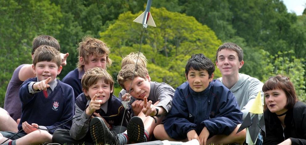 Kavanagh College pupils (from left) Conor Griffiths (14, obscured), Michael McLennan (13), Blake MacDade (14), Adam Corson (13), Anton Stuck (13, obscured), Finn Bartlett (13), Tobias Brennan (12), Josh Meikle (15) and Jess Blyth (16) get ready for a test