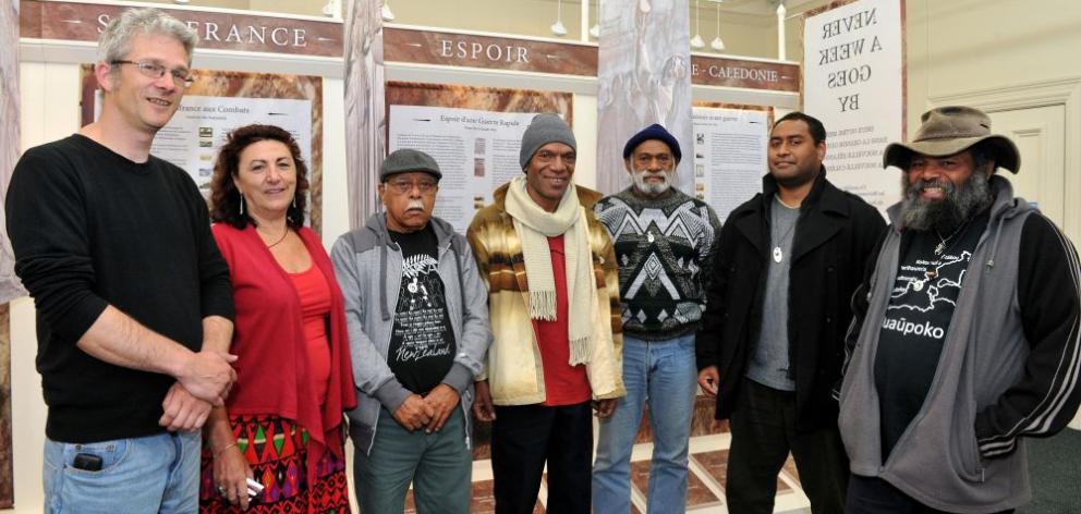 Members of the New Caledonian war memorial collaboration (from left),  South Otago Museum curator Gary Ross, New Caledonian historian Stephane Pannoux and Kanak customary senators Paul Jewine, Samuel Goromido, Daniel Nigote, John Trupit and Armand Gorobor