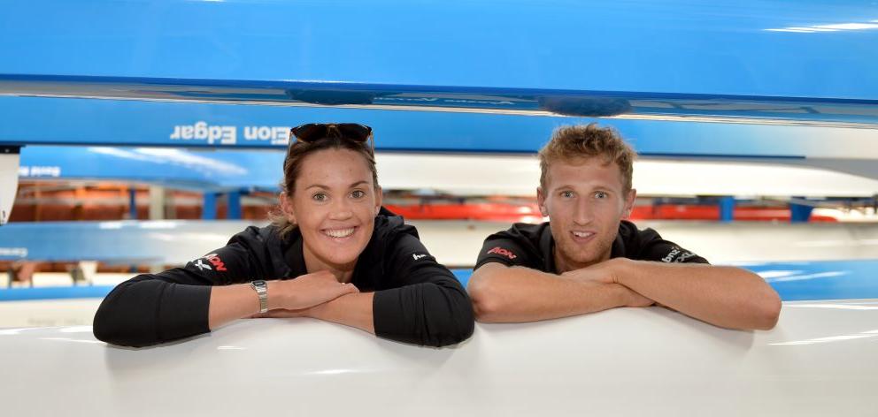 Fiona Bourke and Alistair Bond at the Otago University Rowing Club yesterday. Photo by Stephen Jaquiery.