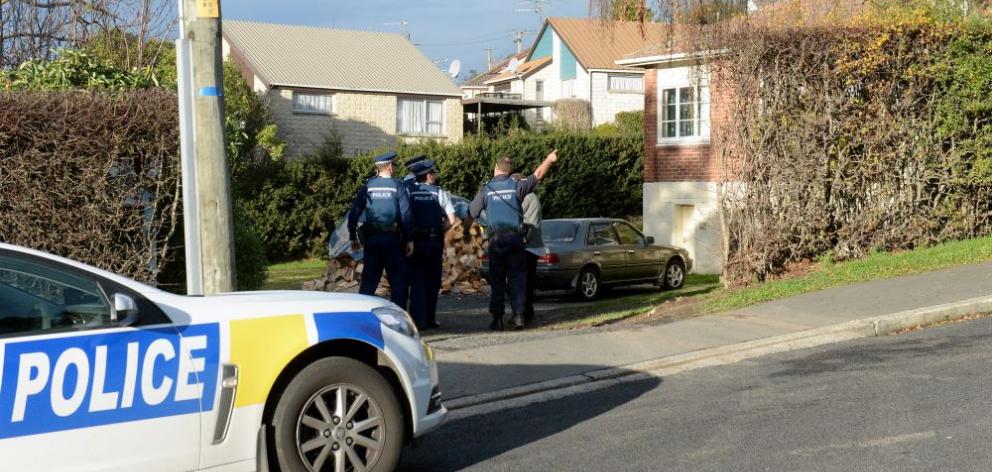 Police at the scene this afternoon. Photo: Linda Robertson