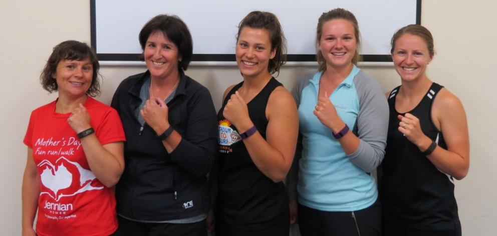 From left: Kerri Maclennan, Amanda Dyer, Chanel Pienaar, Kelsey Howlett and Kelly Hamill received wearable activity trackers as gifts and have found they are great motivational tools.