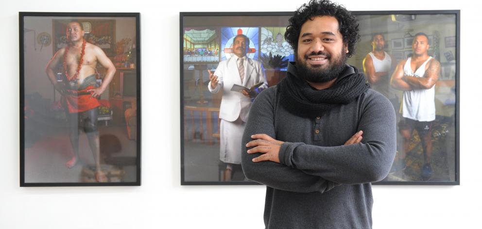Pati Solomona Tyrell (25) pictured here in Dunedin with his Fagogo exhibition is also a Walters...