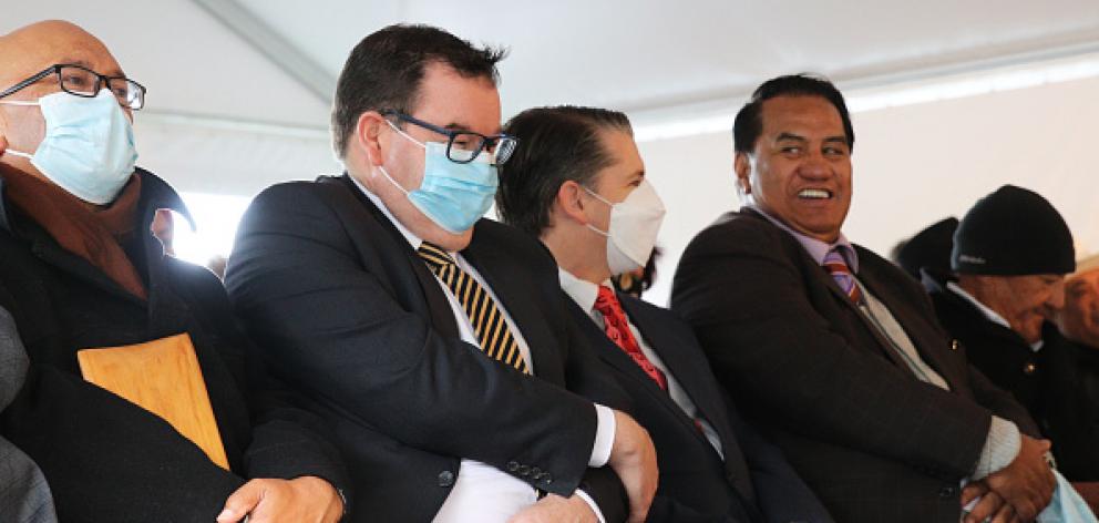 Grant Robertson wearing a face mask at the opening ceremony of the Transmission Gully motorway....